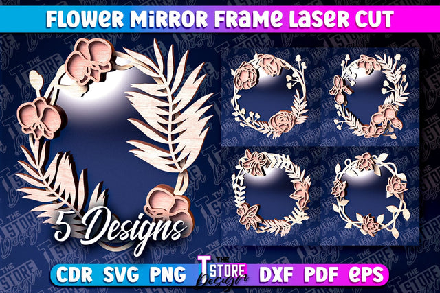 Flowers Mirror Frame Laser Cut | Home Design Laser Cut Design | CNC Files SVG The T Store Design 