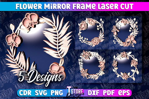 Flowers Mirror Frame Laser Cut | Home Design Laser Cut Design | CNC Files SVG The T Store Design 