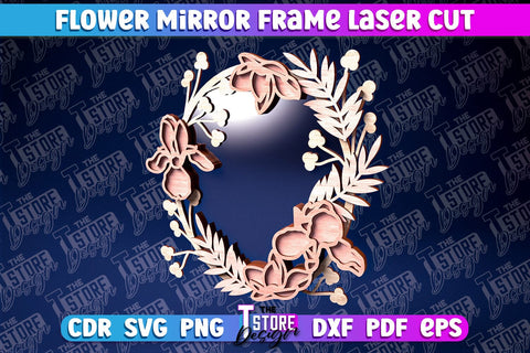 Flowers Mirror Frame Laser Cut | Home Design Laser Cut Design | CNC Files SVG The T Store Design 