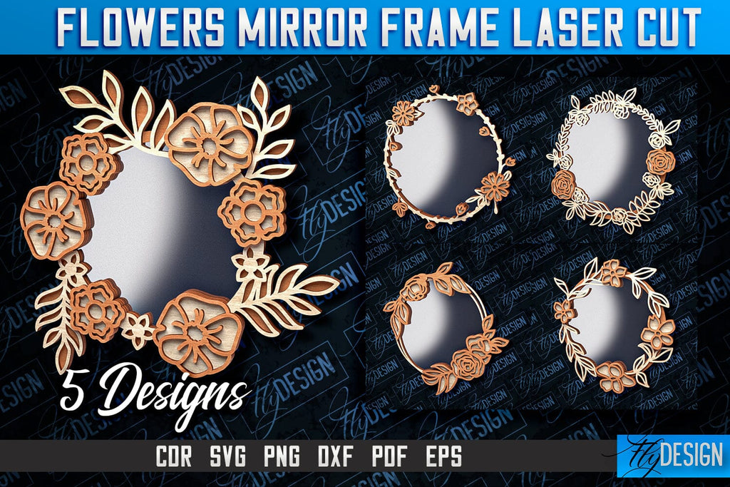 Flowers Mirror Frame Laser Cut SVG | Home Design Laser Cut SVG Design ...