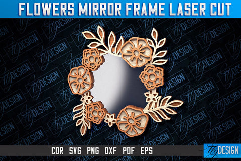 Flowers Mirror Frame Laser Cut SVG | Home Design Laser Cut SVG Design | CNC Files SVG Fly Design 