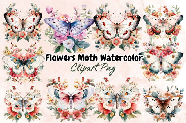 Flowers Moth Watercolor Clipart Bundle Sublimation Designangry 