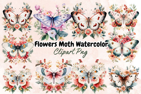 Flowers Moth Watercolor Clipart Bundle Sublimation Designangry 