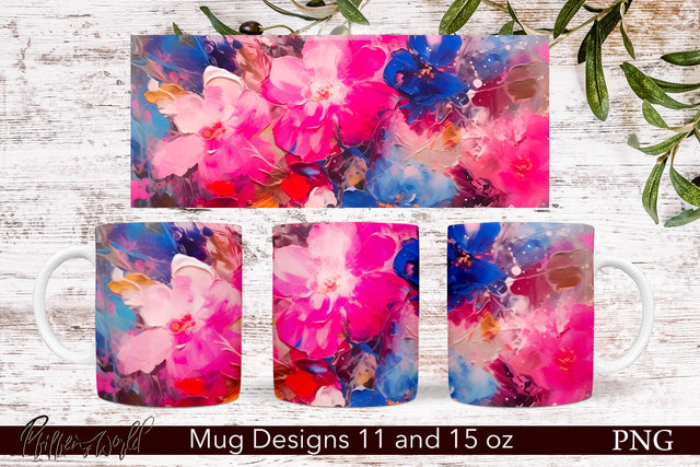 Flowers Mug Wrap | 11 & 15 oz | Pink and Blue Flowers Sublimation Pfiffen's World 