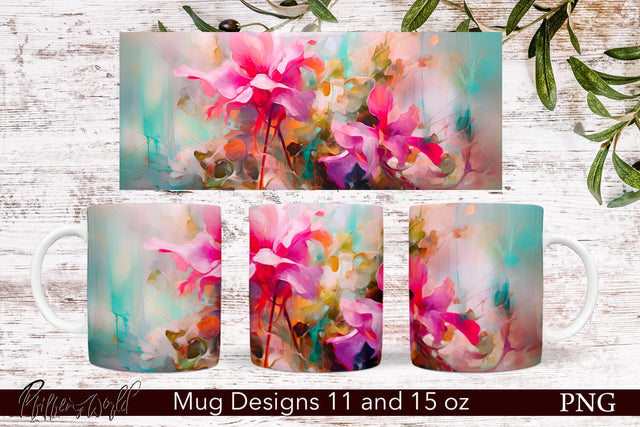 Flowers Mug Wrap | 11 & 15 oz | Pink and Blue PNG Sublimation Pfiffen's World 