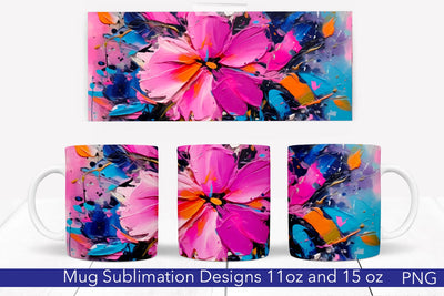 Flowers Mug Wrap | 11 & 15 oz | Pink Flower Design Sublimation Pfiffen's World 