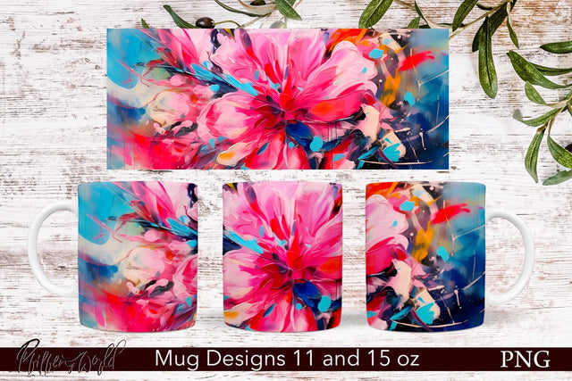 Flowers Mug Wrap | 11 & 15 oz | Pink Flower Sublimation Pfiffen's World 