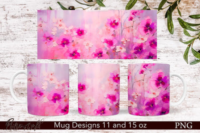 Flowers Mug Wrap | 11 & 15 oz | Pink Flowers Meadow Sublimation Pfiffen's World 