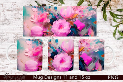 Flowers Mug Wrap | 11 & 15 oz | Pink Flowers Sublimation Pfiffen's World 