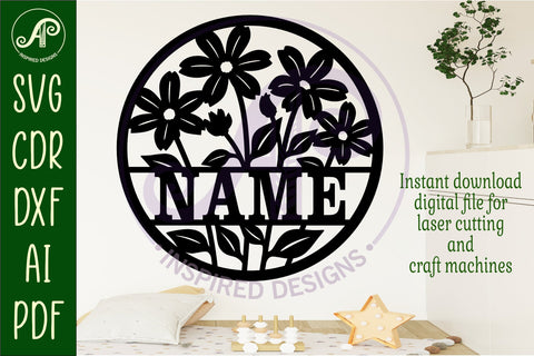 flowers name sign svg laser SVG APInspireddesigns 
