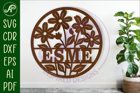 flowers name sign svg laser SVG APInspireddesigns 