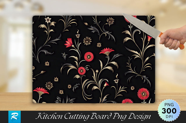 Flowers On Black Cutting Board Sublimation Regulrcrative 