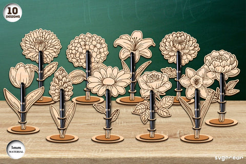 Flowers Pen Stand Laser Cut Bundle SVG SvgOcean 