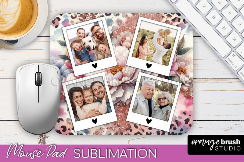 Flowers Photo Frame Mouse Pad Sublimation, Add Your Picture Sublimation OrangeBrushStudio 