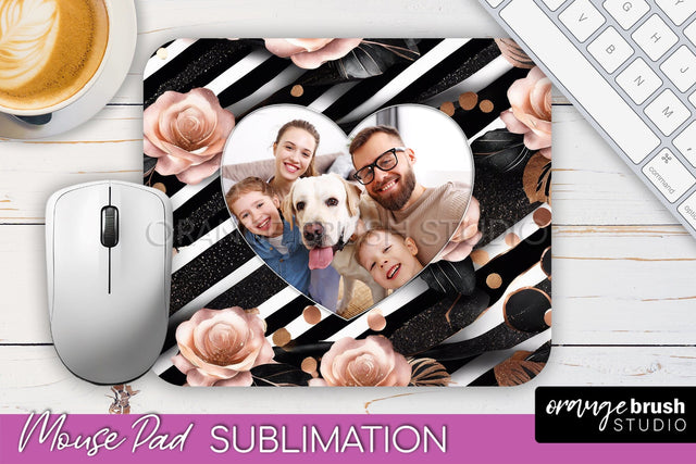 Flowers Photo Frame Mouse Pad Sublimation, Add Your Picture Sublimation OrangeBrushStudio 