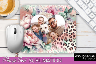 Flowers Photo Frame Mouse Pad Sublimation, Add Your Picture Sublimation OrangeBrushStudio 