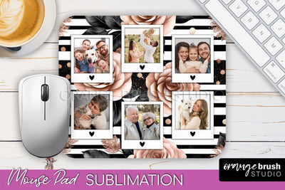 Flowers Photo Frame Mouse Pad Sublimation, Add Your Picture Sublimation OrangeBrushStudio 