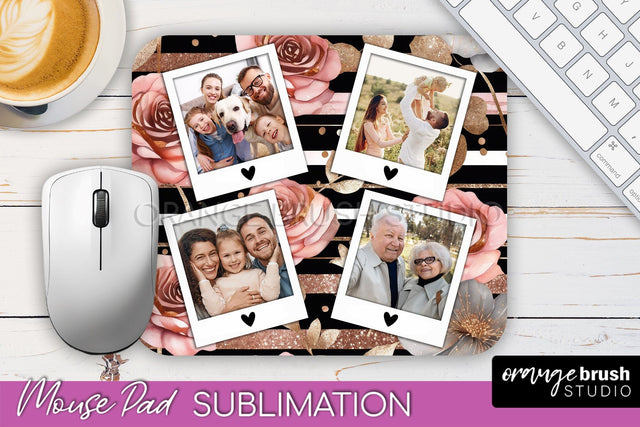 Flowers Photo Frame Mouse Pad Sublimation, Add Your Picture Sublimation OrangeBrushStudio 