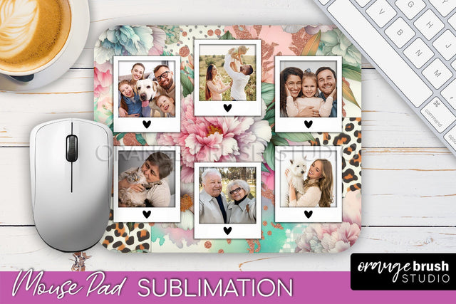 Flowers Photo Frame Mouse Pad Sublimation, Add Your Picture Sublimation OrangeBrushStudio 