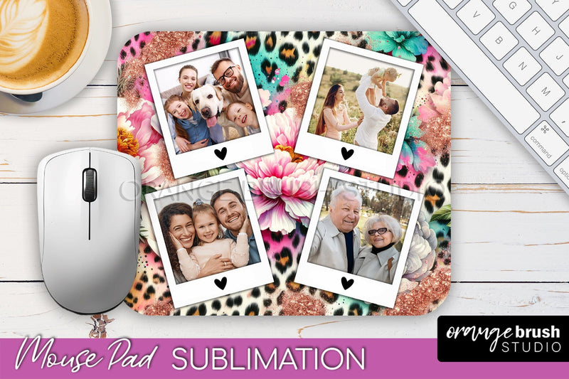 Flowers Photo Frame Mouse Pad Sublimation, Add Your Picture Sublimation OrangeBrushStudio 
