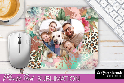 Flowers Photo Frame Mouse Pad Sublimation, Add Your Picture Sublimation OrangeBrushStudio 