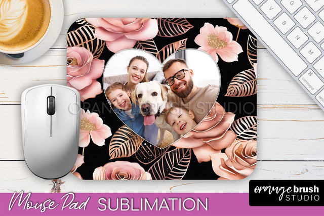 Flowers Photo Frame Mouse Pad Sublimation, Add Your Picture Sublimation OrangeBrushStudio 
