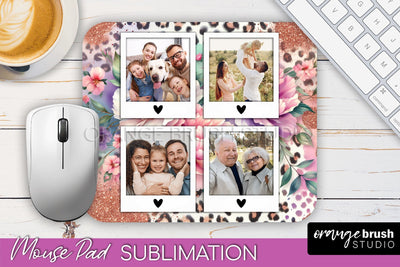 Flowers Photo Frame Mouse Pad Sublimation, Add Your Picture Sublimation OrangeBrushStudio 