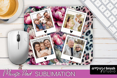 Flowers Photo Frame Mouse Pad Sublimation, Add Your Picture Sublimation OrangeBrushStudio 