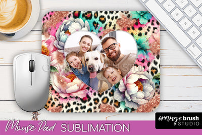 Flowers Photo Frame Mouse Pad Sublimation, Add Your Picture Sublimation OrangeBrushStudio 
