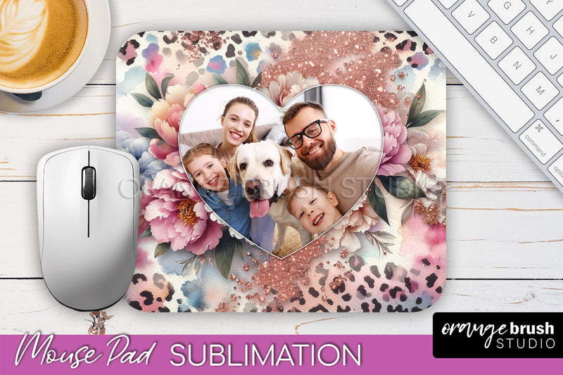 Flowers Photo Frame Mouse Pad Sublimation, Add Your Picture Sublimation OrangeBrushStudio 