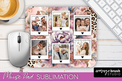 Flowers Photo Frame Mouse Pad Sublimation, Add Your Picture Sublimation OrangeBrushStudio 