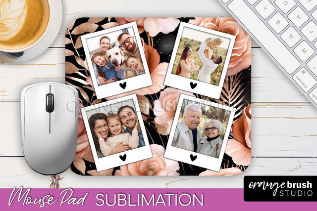 Flowers Photo Frame Mouse Pad Sublimation, Add Your Picture Sublimation OrangeBrushStudio 