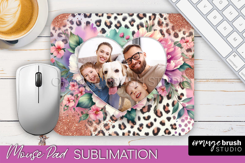 Flowers Photo Frame Mouse Pad Sublimation, Add Your Picture Sublimation OrangeBrushStudio 