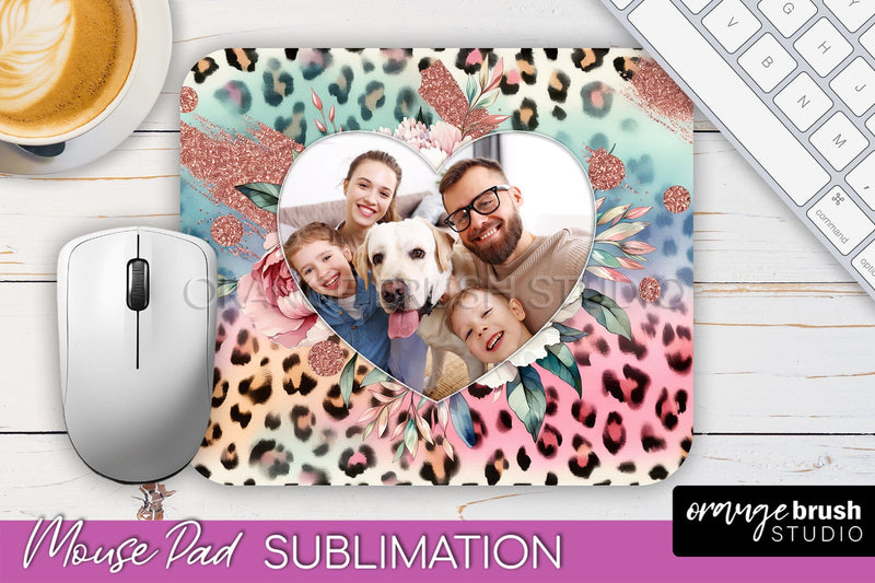 Flowers Photo Frame Mouse Pad Sublimation, Add Your Picture Sublimation OrangeBrushStudio 