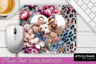Flowers Photo Frame Mouse Pad Sublimation, Add Your Picture Sublimation OrangeBrushStudio 