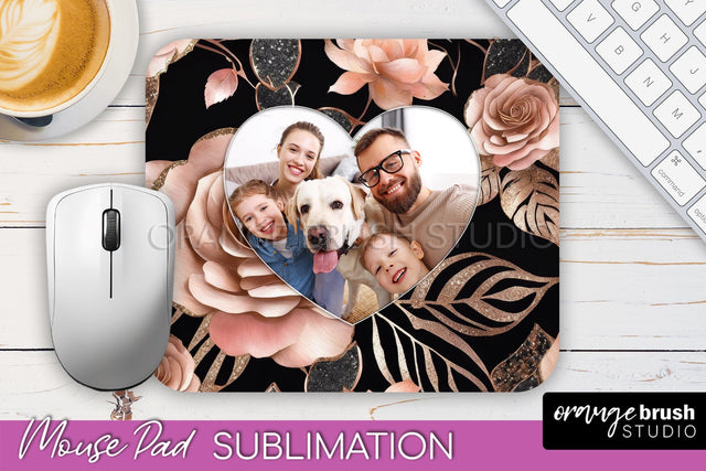 Flowers Photo Frame Mouse Pad Sublimation, Add Your Picture Sublimation OrangeBrushStudio 