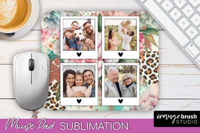 Flowers Photo Frame Mouse Pad Sublimation, Add Your Picture Sublimation OrangeBrushStudio 