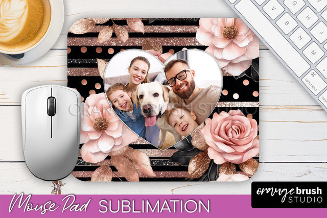 Flowers Photo Frame Mouse Pad Sublimation, Add Your Picture Sublimation OrangeBrushStudio 