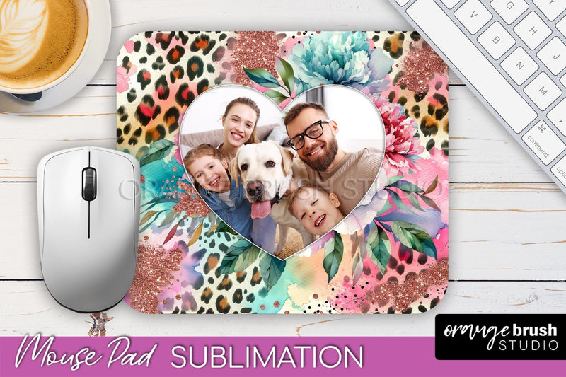 Flowers Photo Frame Mouse Pad Sublimation, Add Your Picture Sublimation OrangeBrushStudio 