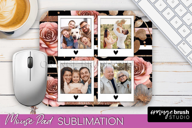 Flowers Photo Frame Mouse Pad Sublimation, Add Your Picture Sublimation OrangeBrushStudio 