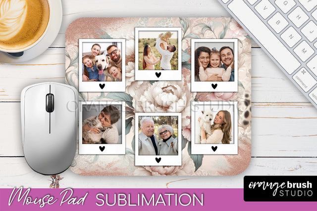 Flowers Photo Frame Mouse Pad Sublimation, Add Your Picture Sublimation OrangeBrushStudio 