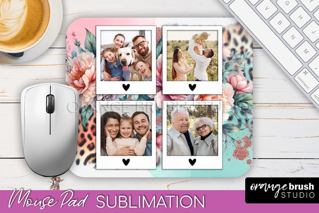 Flowers Photo Frame Mouse Pad Sublimation, Add Your Picture Sublimation OrangeBrushStudio 