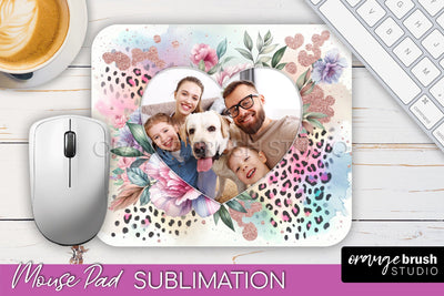 Flowers Photo Frame Mouse Pad Sublimation, Add Your Picture Sublimation OrangeBrushStudio 