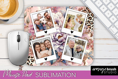 Flowers Photo Frame Mouse Pad Sublimation, Add Your Picture Sublimation OrangeBrushStudio 