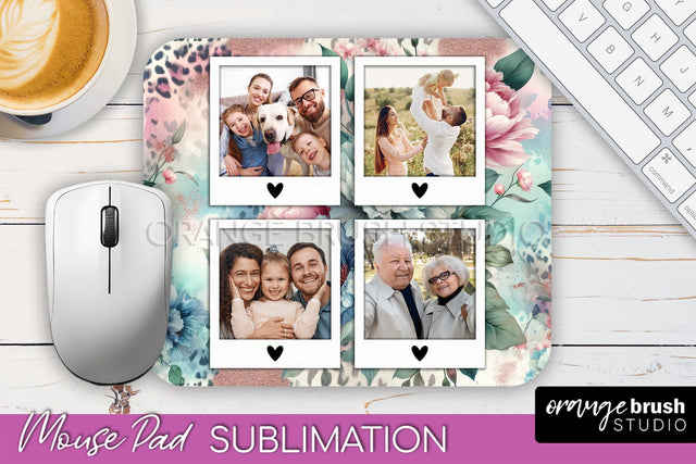 Flowers Photo Frame Mouse Pad Sublimation, Add Your Picture Sublimation OrangeBrushStudio 