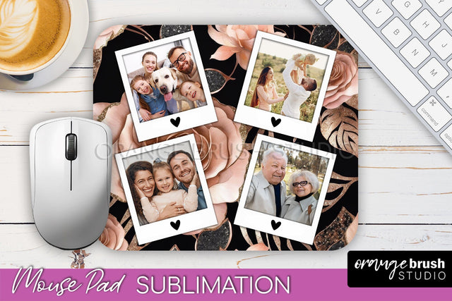 Flowers Photo Frame Mouse Pad Sublimation, Add Your Picture Sublimation OrangeBrushStudio 