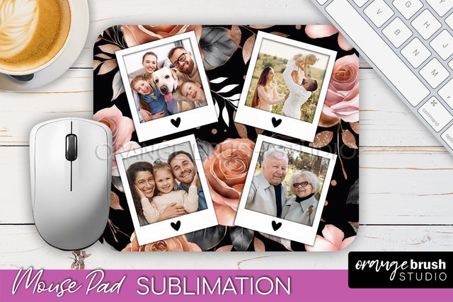 Flowers Photo Frame Mouse Pad Sublimation, Add Your Picture Sublimation OrangeBrushStudio 