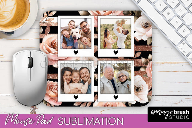 Flowers Photo Frame Mouse Pad Sublimation, Add Your Picture Sublimation OrangeBrushStudio 