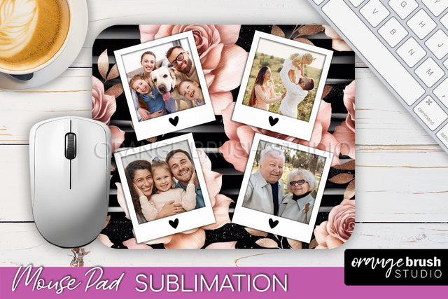 Flowers Photo Frame Mouse Pad Sublimation, Add Your Picture Sublimation OrangeBrushStudio 