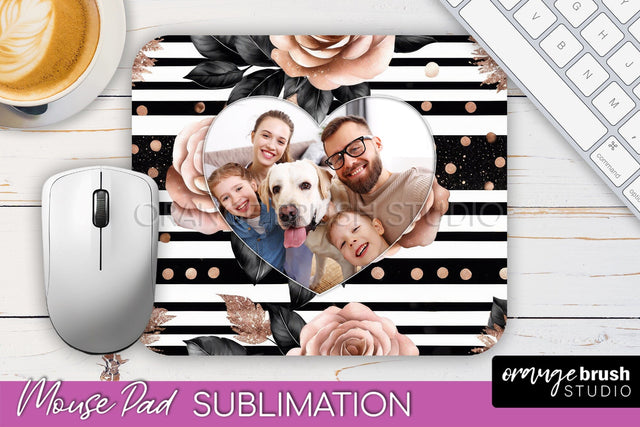 Flowers Photo Frame Mouse Pad Sublimation, Add Your Picture Sublimation OrangeBrushStudio 